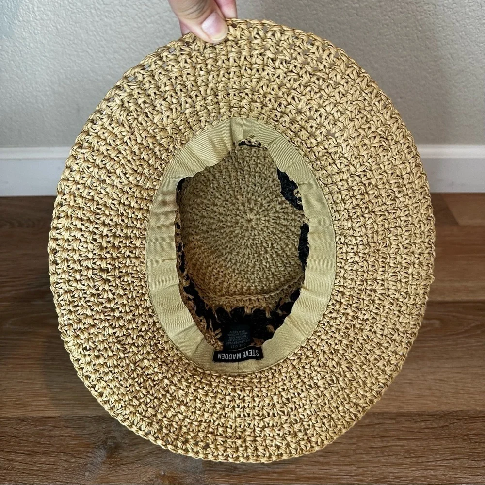 Steve Madden Boho 100% Paper Yarn Straw Crochet Summer Hat, OS